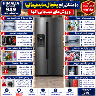 مشکلات یخچال ساید هیمالیا, تعمیرات تخصصی ساید هیمالیا, مشکل برفک یخچال ساید, صدای کمپرسور ساید, عدم خنک‌سازی یخچال ساید, نشتی آب یخچال ساید, بوی بد یخچال ساید