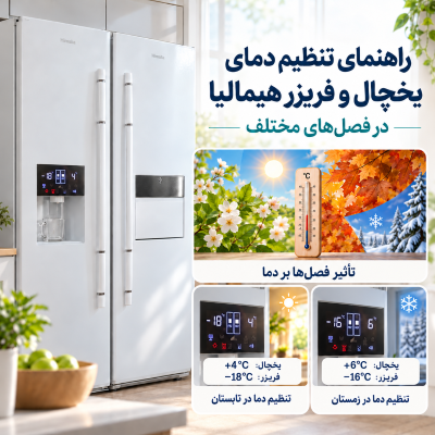 تنظیم دمای یخچال هیمالیا, دمای استاندارد یخچال, دمای مناسب فریزر, تنظیم ترموستات, مصرف انرژی یخچال