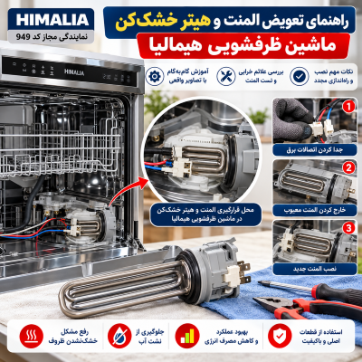 تعویض هیتر ظرفشویی هیمالیا, ظرفشویی هیمالیا خشک نمی‌کند, خرابی المنت ظرفشویی, دمای آب ظرفشویی پایین است